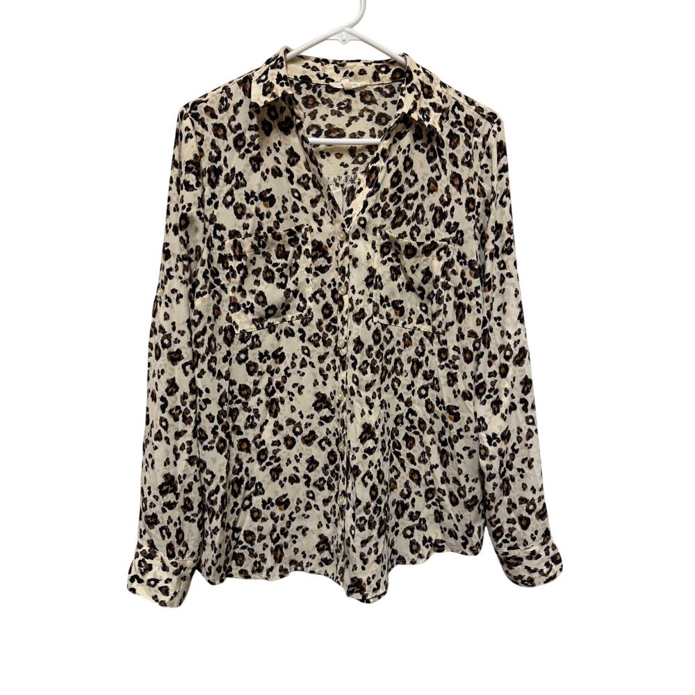 Maurice's Business Casual button up Leopard print Blouse Top Lightweight Medium